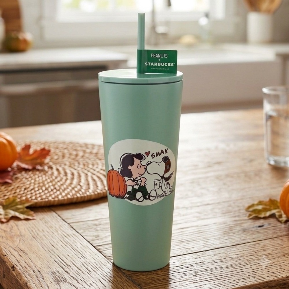 NEW Starbucks Peanuts Snoopy Lucy Cold Cup Tumbler 24oz Green Stainless Steel